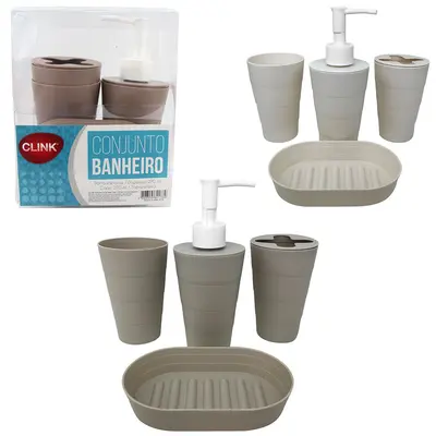 JOGO PARA BANHEIRO DE PLASTICO COLORS COM 4 PECAS