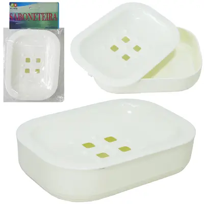 SABONETEIRA DE PIA DE PLASTICO RETANGULAR COM ESCORREDOR 14X10CM NA SOLAPA