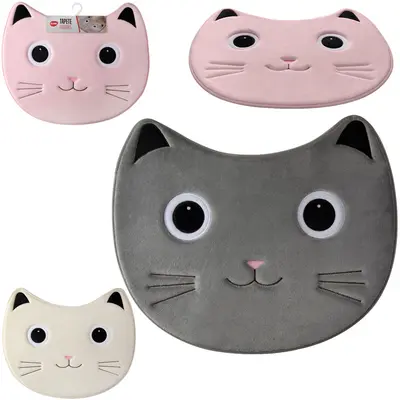 TAPETE DE PISO DE PELUCIA ROSTO GATO ANTIDERRAPANTE COLORS 60X49CM