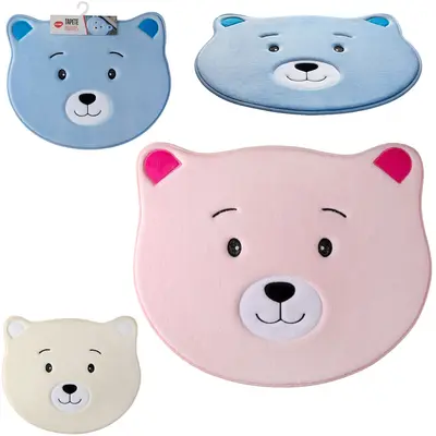 TAPETE DE PISO DE PELUCIA ROSTO URSO ANTIDERRAPANTE COLORS 60X52CM