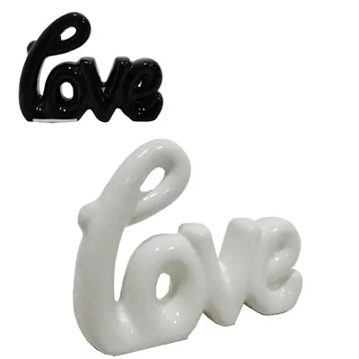 ENFEITE LOVE DE PORCELANA PRETO / BRANCO 15X11X3CM