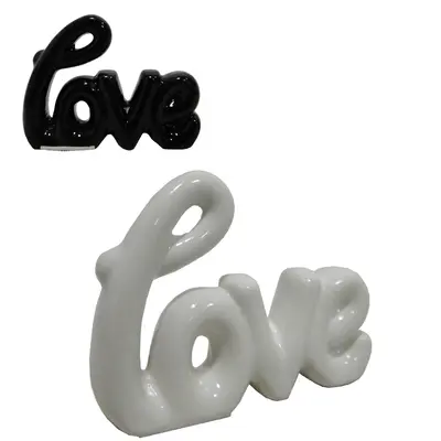 ENFEITE LOVE DE PORCELANA PRETO / BRANCO 12,5X9X2,5CM