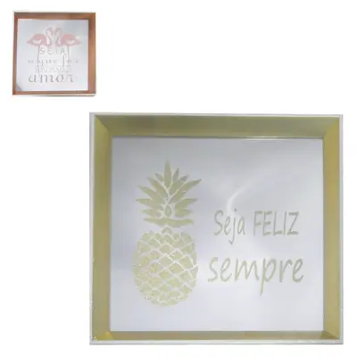 QUADRO DECORATIVO 22X22CM COM MOLDURA DE PLASTICO ESPELHADO FRASES METALIZADO
