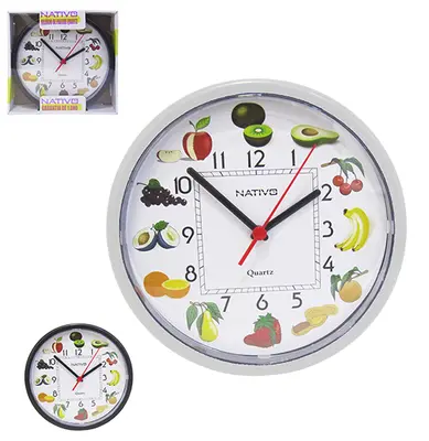 RELOGIO DE PAREDE REDONDO FRUTAS 24CM DE Ø