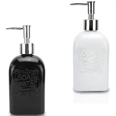 PORTA SABONETE LIQUIDO DE VIDRO QUADRADO PRETO / BRANCO 400ML