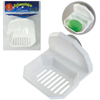 SABONETEIRA DE PAREDE DE PLASTICO BRANCO COM VENTOSA 10X11,5CM