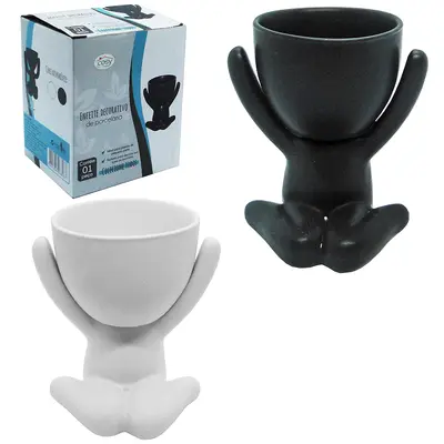VASO DECORATIVO ROBERT PLANT SENTADO DE PORCELANA PRETO / BRANCO FOSCO 10X6,5CM