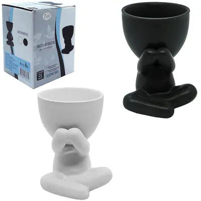 VASO DECORATIVO ROBERT PLANT SENTADO DE PORCELANA PRETO / BRANCO FOSCO 10X6,5CM