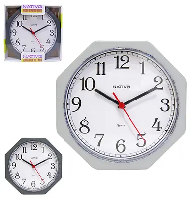 RELOGIO DE PAREDE OITAVADO LISO SORTIDOS 23CM