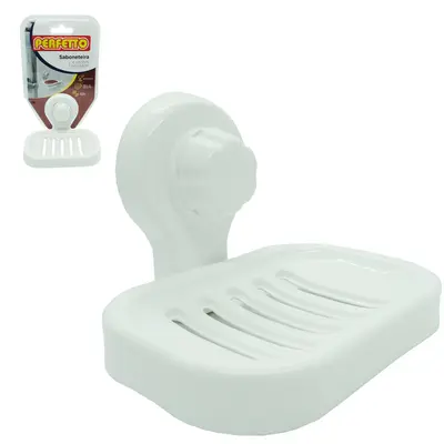 SABONETEIRA DE PAREDE DE PLASTICO BRANCO COM VENTOSA 12X10X9CM