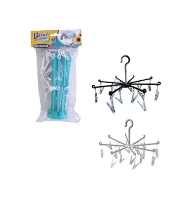 VARAL DE PENDURAR DE PLASTICO REDONDO DOBRAVEL COM 16 PRENDEDORES COLORS