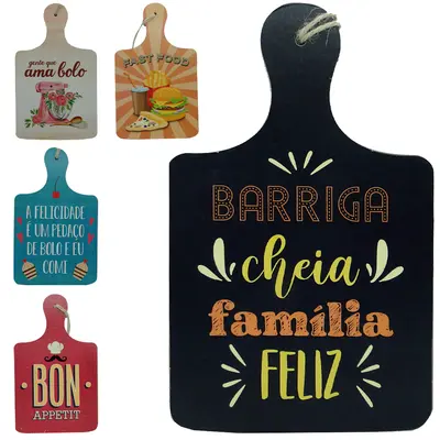 ENFEITE TABUA DE MADEIRA MDF ESTAMPAS SORTIDAS PARA PENDURAR 22X13CM