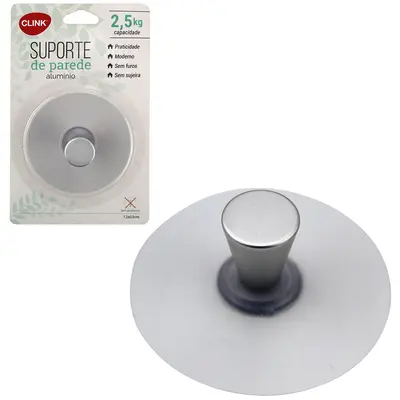 CABIDE GANCHO DE ALUMINIO REDONDO AUTOADESIVO TRANSPARENTE 7,5CM DE Ø