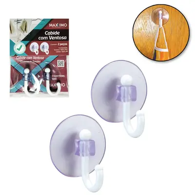 CABIDE GANCHO DE PLASTICO COM VENTOSA 2 PECAS