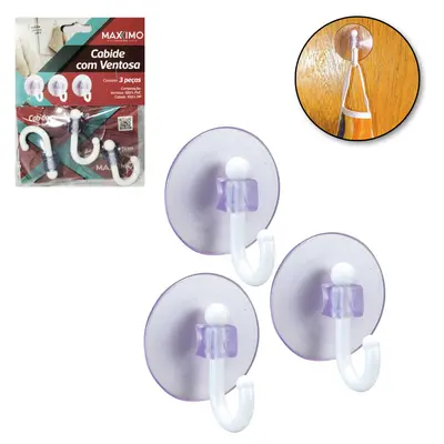 CABIDE GANCHO DE PLASTICO COM VENTOSA 3 PECAS