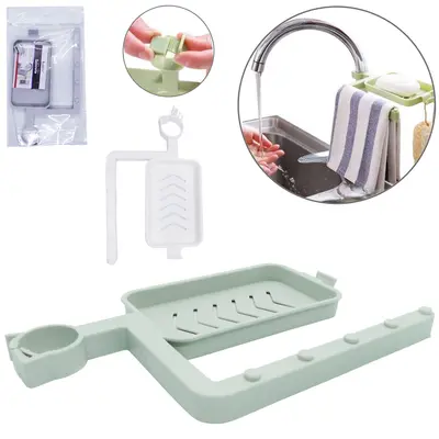 SUPORTE ORGANIZADOR PORTA TOALHA E SABONETE DE PLASTICO PARA TORNEIRA DE PIA COLORS 22X13CM