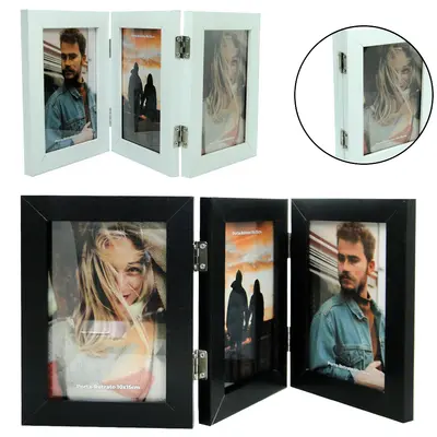 PORTA RETRATO 10X15 TRIPLO COM MOLDURA DE MADEIRA MDF VERTICAL