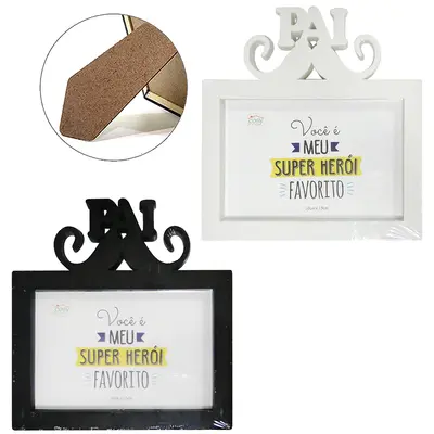 PORTA RETRATO 10X15 COM MOLDURA DE PLASTICO PAI / BIGODE HORIZONTAL PRETO / BRANCO