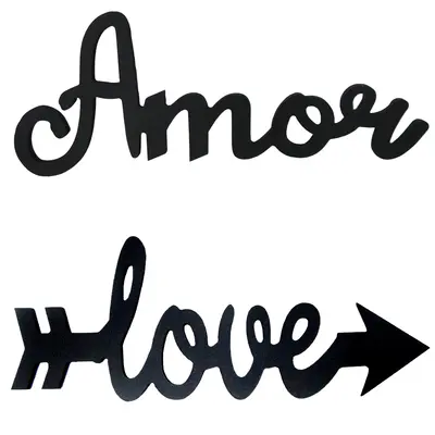 ENFEITE PALAVRA AMOR / LOVE DE MADEIRA PRETO AUTOADESIVO 30X12CM