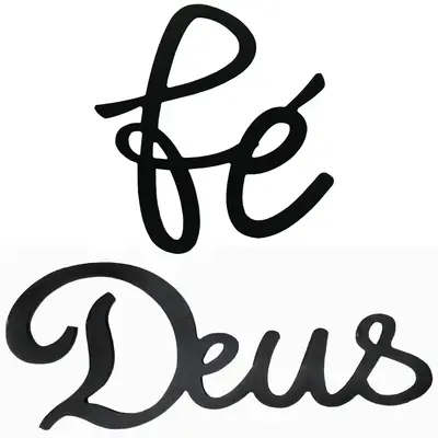 ENFEITE PALAVRA DEUS / FE DE MADEIRA PRETO AUTOADESIVO