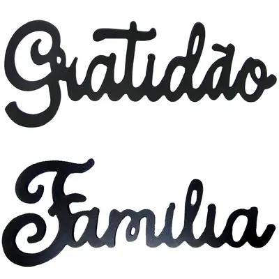 ENFEITE PALAVRA FAMILIA / GRATIDAO DE MADEIRA PRETO AUTOADESIVO 30X12CM