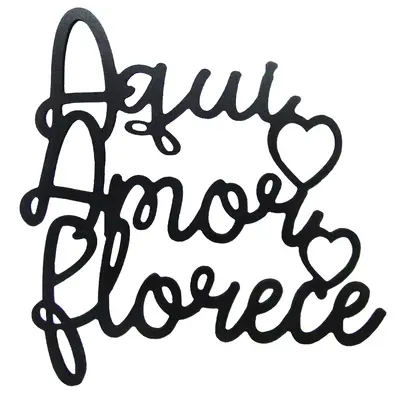 ENFEITE PALAVRA AQUI AMOR FLORECE / AQUI GRATIDAO FLORECE DE MADEIRA PRETO AUTOADESIVO 30X30CM