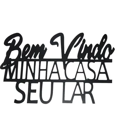 ENFEITE BEM VINDO MINHA CASA SEU LAR / MINHA SUA CASA BEM VINDO DE MADEIRA PRETO AUTOADESIVO 40X24CM
