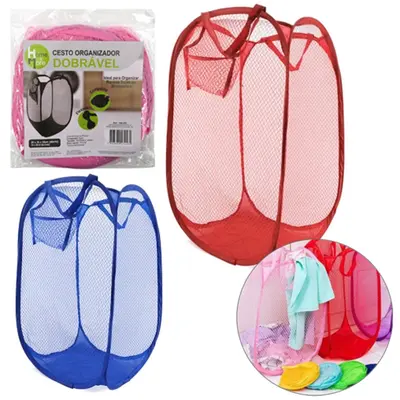 CESTO ORGANIZADOR DE NYLON DOBRAVEL TELADO COM ALCA COLORS 58X36CM
