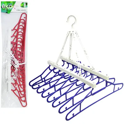 VARAL DE PENDURAR CABIDEIRO DE PLASTICO DOBRAVEL COM 8 CABIDES COLORS