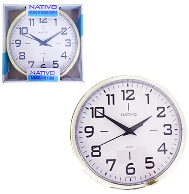 RELOGIO DE PAREDE REDONDO METALIZADO DOURADO 22,5CM DE Ø