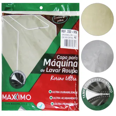 CAPA DE PVC FLANELADO PARA MAQUINA DE LAVAR KORINO ULTRA COM ZIPER CONTINUO GRANDE 100X68X68CM