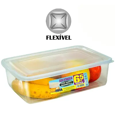 CAIXA / POTE DE PLASTICO RETANGULAR COM TAMPA HERMETICA FLEXIVEL 6,5L