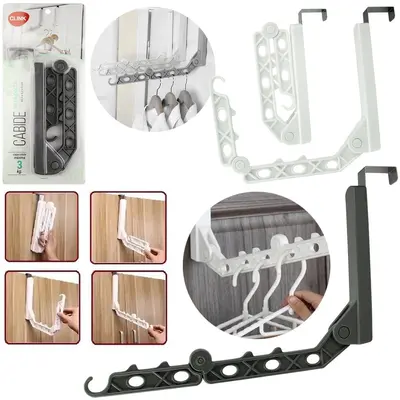 ORGANIZADOR DE CABIDE ROUPA DE PLASTICO / INOX PARA PORTA COM 5 ESPACOS + GANCHO DOBRAVEL 45,5X3,2X5CM