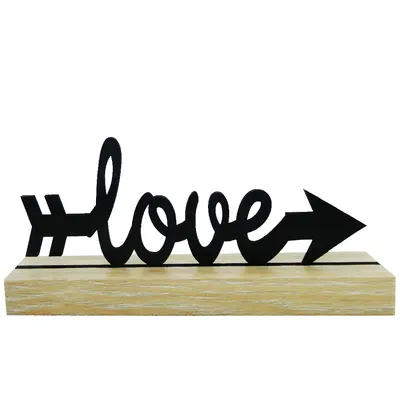 ENFEITE PALAVRA LOVE PRETO COM BASE DE MADEIRA 20X8,5X4CM
