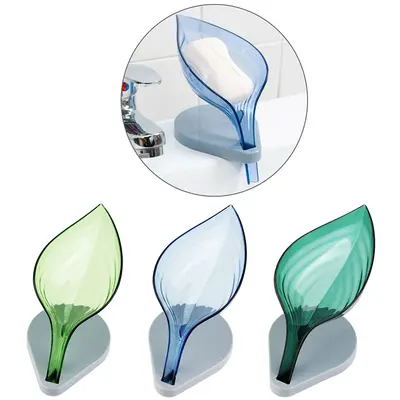 SABONETEIRA DE PIA DE ACRILICO / PLASTICO FOLHA COM ESCORREDOR + VENTOSA COLORS 17X9CM