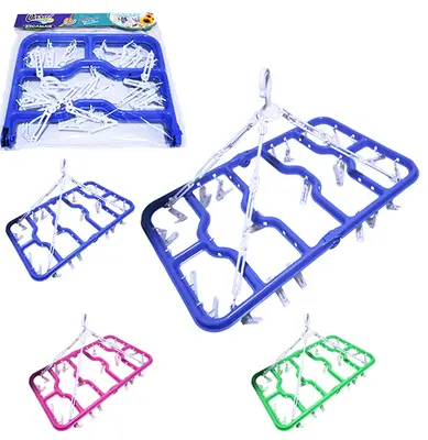 VARAL DE PENDURAR DE PLASTICO RETANGULAR DOBRAVEL COM 24 PRENDEDORES COLORS