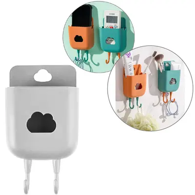 SUPORTE PARA CELULAR DE PAREDE DE PLASTICO AUTOADESIVO COM 2 GANCHOS 11X8X3,5CM