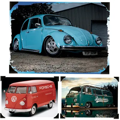 QUADRO DECORATIVO 20X30CM PLACA DE METAL ADESIVADO FUSCA / KOMBI