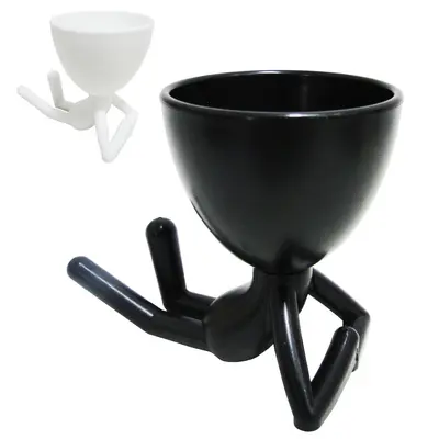 VASO DECORATIVO ROBERT PLANT DEITADO DE PLASTICO PRETO / BRANCO 12X10X7CM