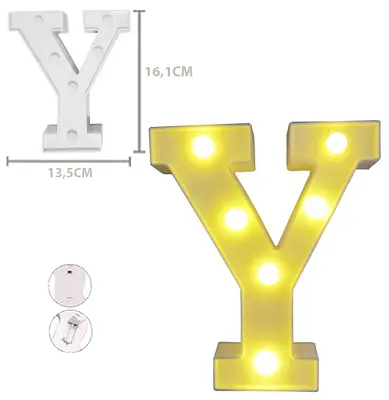 ENFEITE LUMINOSO COM 6 LEDS LETRA Y DE PLASTICO 16,1X13,5CM A PILHA