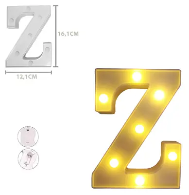 ENFEITE LUMINOSO COM 7 LEDS LETRA Z DE PLASTICO 16,1X12,1CM A PILHA