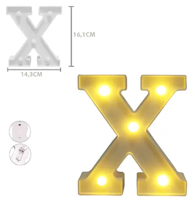 ENFEITE LUMINOSO COM 5 LEDS LETRA X DE PLASTICO 16,1X14,3CM A PILHA