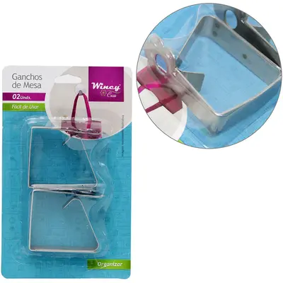 CLIPS PRENDEDOR PARA TOALHA DE MESA DE INOX COM 2 PECAS 6,5X5,5X1,5CM NA CARTELA