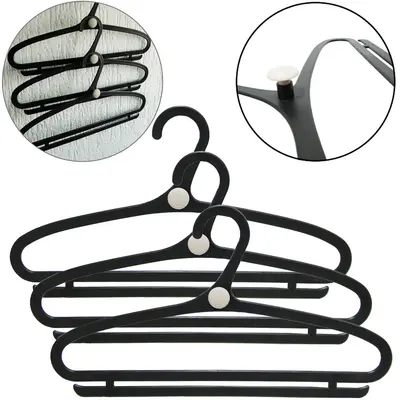 CABIDE ROUPA CASCATA DE PLASTICO PRETO COM 3 PECAS 41X23CM 4MM
