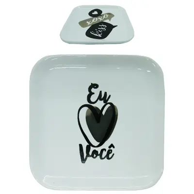 ENFEITE PORTA JOIAS PRATO QUADRADO DE PORCELANA ESTAMPAS SORTIDAS 11,5CM