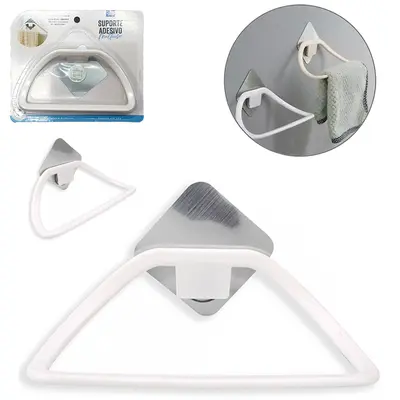 SUPORTE PORTA TOALHA DE ROSTO DE PAREDE DE PLASTICO COM AUTOADESIVO 18X10CM NA CARTELA