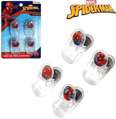 IMA PRENDEDOR MAGNETICO MULTIUSO HOMEM ARANHA/SPIDER MAN COM 4 PECAS NA CARTELA