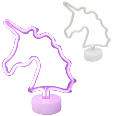 LUMINARIA NEON CABECA UNICORNIO DE PLASTICO ROSA COM BASE A PILHA 31X24CM