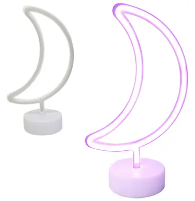 LUMINARIA NEON LUA DE PLASTICO ROSA COM BASE A PILHA 32X18CM