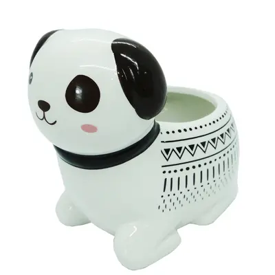 ENFEITE PORTA JOIAS VASO CACHORRO DE PORCELANA 13,5X12X9CM